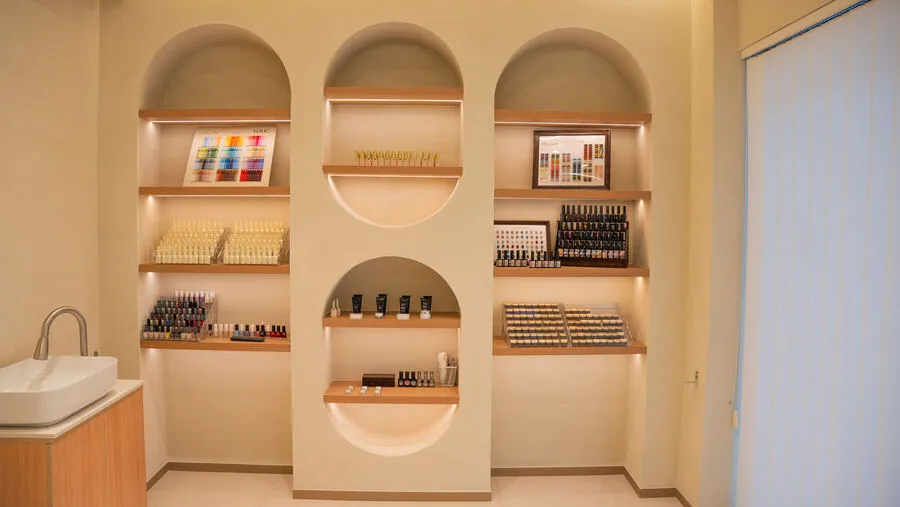 Nail studio wall display at Nova Selena Spa